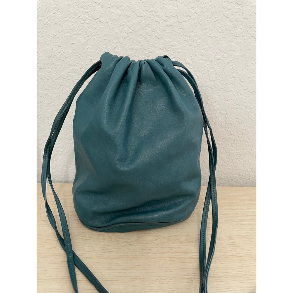 Bottega Veneta Teal Leather Drawstring Bucket Crossbody Bag Made in Italy - Picture 5 of 10